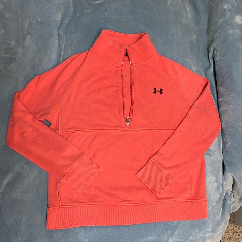 Under Armour Coral Pink color Half Zip Sweatshirt w/Kangaroo Pockets - Picture 2 of 6